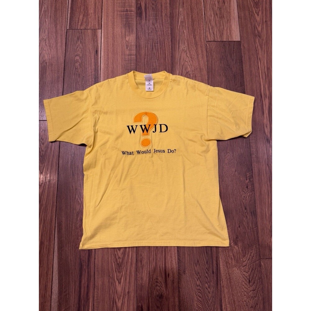 Vtg WWJD What Would Jesus Do Red T Shirt XL Yellow